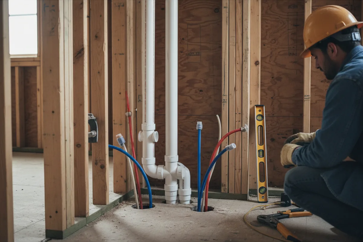 Drain and supply rough-in during Sump Pump Repair in Verona Beach